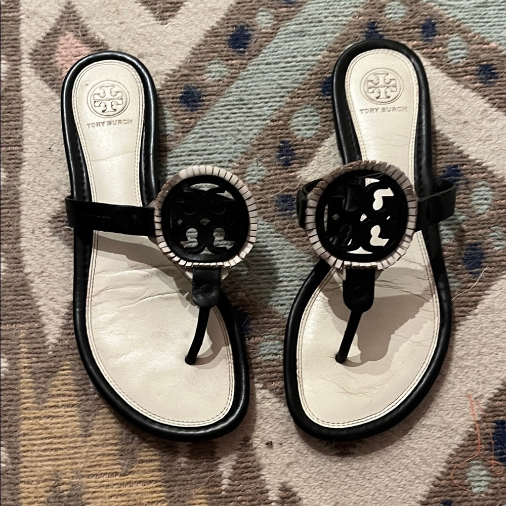 Tory Burch Black and Cream Sandals